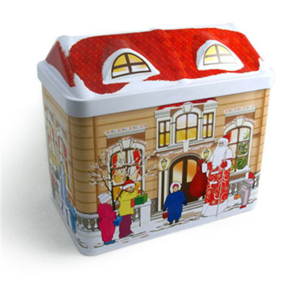 圣诞房子铁罐|3D雕刻房子圣诞铁罐