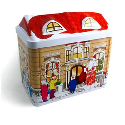 圣诞节屋子罐 马口铁圣诞图案礼品包装铁盒定制生产