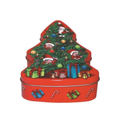 圣诞树形状铁盒定制 广东圣诞礼品包装铁盒指定生产厂家