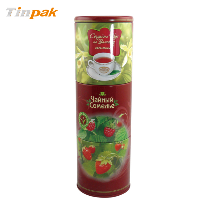 圆筒马口铁三层茶叶罐 | 密封防潮，三格分储，专业茶叶保鲜罐